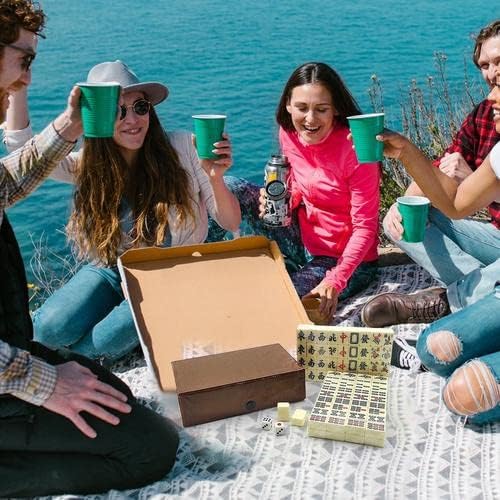 Miniatura 2 de Juego de mahjong chino – 144 mini azulejos grabados blancos para reuniones familiares | Juego de viaje portátil Mah-Jongg para fiestas, tiempo libre