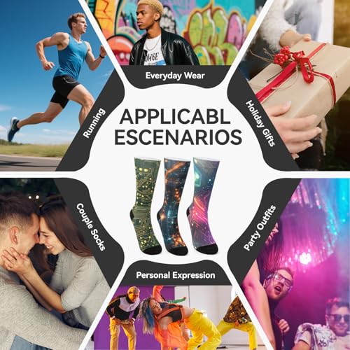 Image of Novelty Crew Socks for Unisex Wild Side with These Eye-Popping Prints 3 Pairs One Size