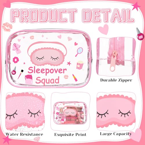 Aliceset 8 Pcs Sleepover Party Supplies Pink Makeup Bag Sleepover Spa Squad Cosmetic Bag Slumber Party Favors Waterproof Toiletry Pouches Girls Night Decorations3