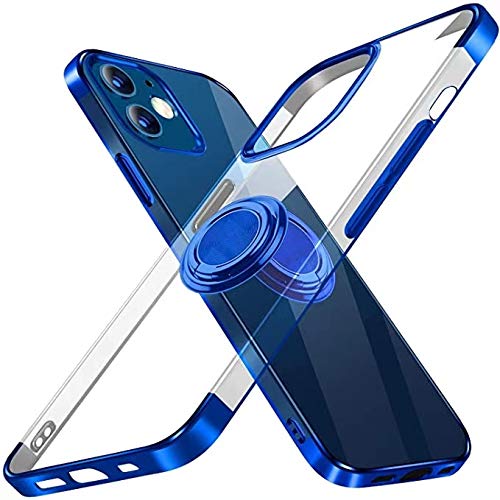 Smoony iPhone12 mini 用 ケース / iPhone13 mini 用 ケースリング付き 透明 柔軟性TPU クリア メッキ加工 スタンド機能回転リング 薄型 軽量 ソフト 耐衝撃カバー スマホケース 車載ホルダー対応 ストラップホール 取り出し易い 黄変防止 一体型 落下防止 アイフォン13ミニケース 携帯カバー
