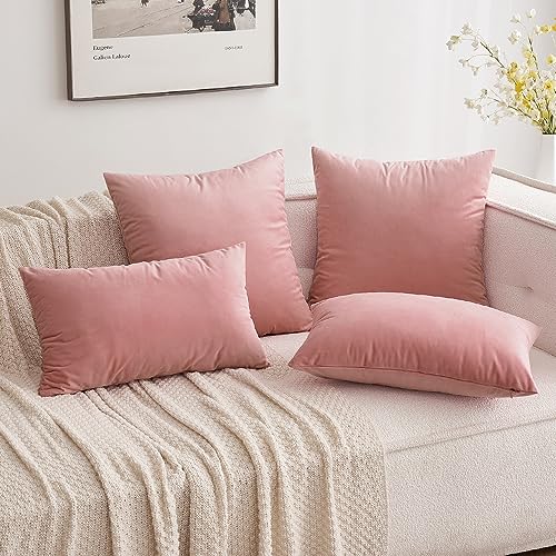 Image of MIULEE Velvet Throw Pillow Covers 12x20 Inch, Pack of 2 - Dusty Pink, Soft Solid Lumbar Decorative Pillow Covers Modern Luxury Home Decor for Spring Couch Sofa Bedroom Livingroom