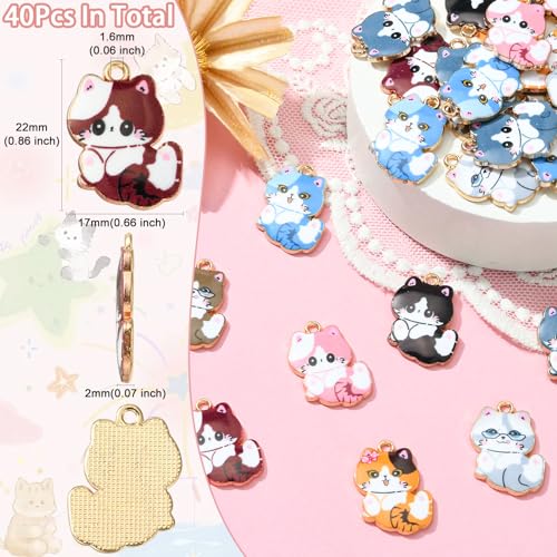 Stiesy 40Pcs 8 Styles Enamel Cat Charms Printed Pet Kitten Pendant Charm Cute Animal Dangle Charms for DIY Bracelet Crafts Jewellery Making - Image 2