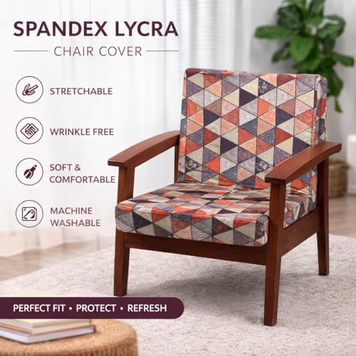Image of STITCHNEST 'Contour Fit Series' Stretchable Printed Wooden Sofa Cover (Pack of 6) - Elastic Wooden Chair Cover | Wooden Sofa Seat Cover | Size - 20-21 x 20-21 x 3-5 in