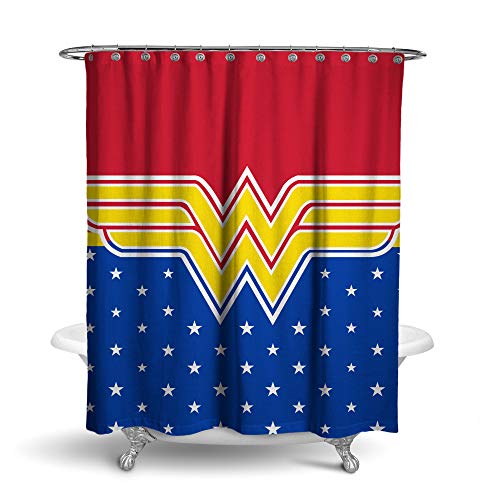 DC Comics Wonder Woman Fabric Shower Curtain with Hooks | Soft Polyester Bathroom Curtain Accessory for Home Washroom, Waterproof Bath Decor | 71 x 71 Inches