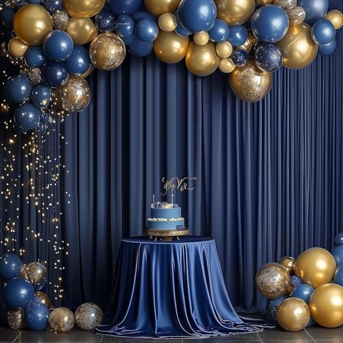 Image of 20ftx15ft Navy Blue Backdrop Curtain for Parties, Wrinkle Free Polyester 4 Panels 15 ft Long Photo Backdrop Drapes Back Drop Cloth Drapery for Wedding Birthday Party Photography Background