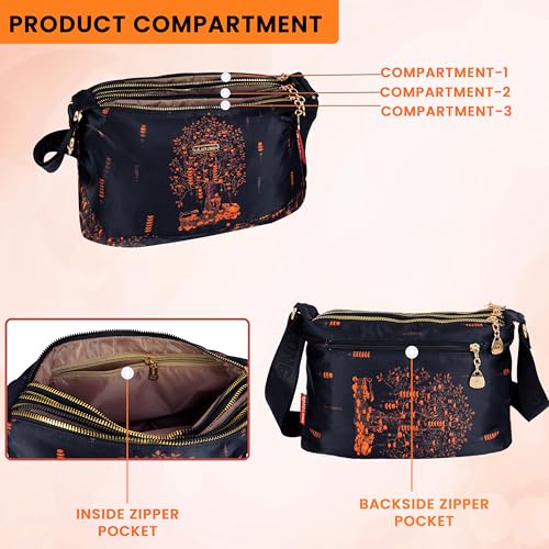 Image of Storite PU Leather Sling Bag, Crossbody Bag with Multi-Compartment for Women and Girls With Adjustable Shoulder Strap - (Orange Navyblue, 28.5x18x11 cm)