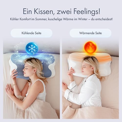  Knoop Home & Living ® Nackenstützkissen/Ergonomisches Memory-Foam-Kopfkissen/Zwei Bezüge für Sommer und Winter/Seitensc