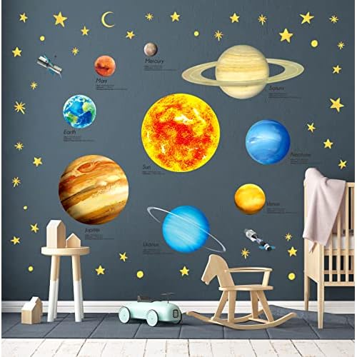 DECOWALL DS9-2007 Solar System Kids Wall Stickers Wall Decals Peel and Stick Removable Wall Stickers for Kids Nursery Bedroom Living Room d?cor