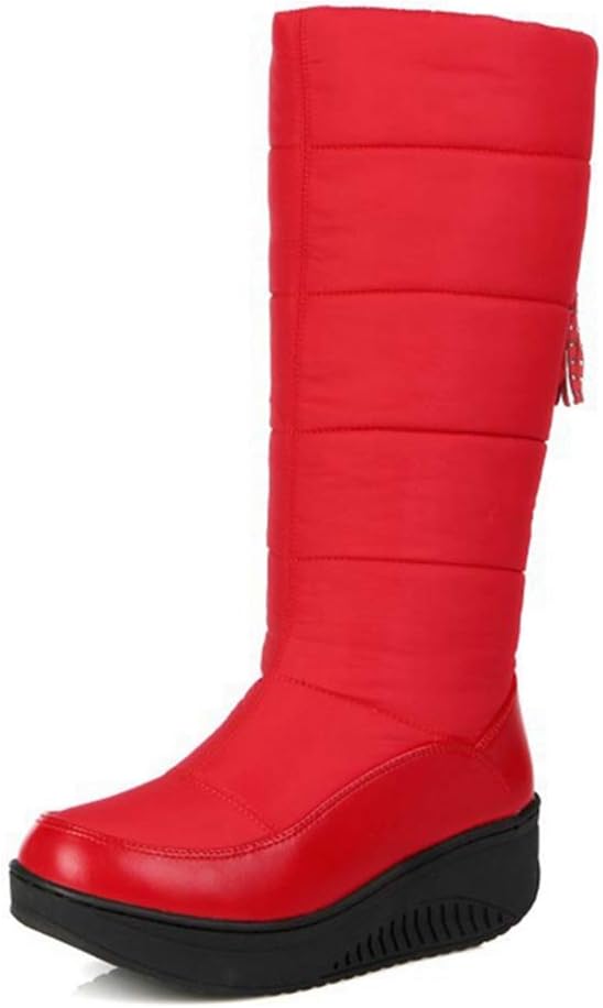 MIOKE Women's Fashion Mid Calf Tall Snow Boots Waterproof Rain Fur Lined Platform Winter Tassel Snow Boot