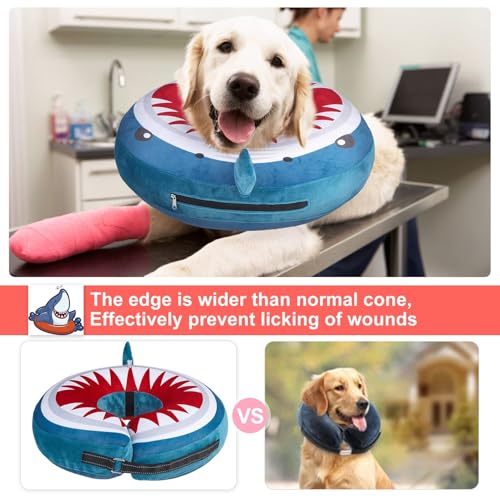 Image of BEAUTYZOO Dog Cone Alternative After Surgery for Large Medium Small Dogs, Soft Inflatable Cone Collar for Dogs Cats, Pet Neck Donut E Collar Dog Recovery Collars to Stop Licking, Shark Blue, L