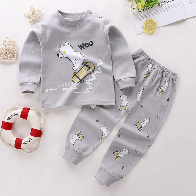 Image of Bold N Elegant Full Sleeve Cute Cotton Cartoon Print T-Shirt & Pajama Pj Jogger Clothing Set for Infant Toddler Baby Boy Girl Kids