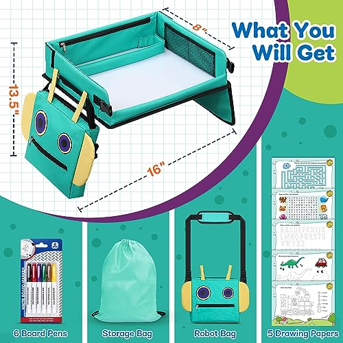 COOLJOY 2 In 1 Kinder Reisetisch, Roboter-Rucksack Abnehmbarer Multifunktionaler, Auto Kinder Knietablett Reisetisch Reise Outdoor Indoor, 5 Pädagogische Zeichenpapiere, 6 Farbstifte