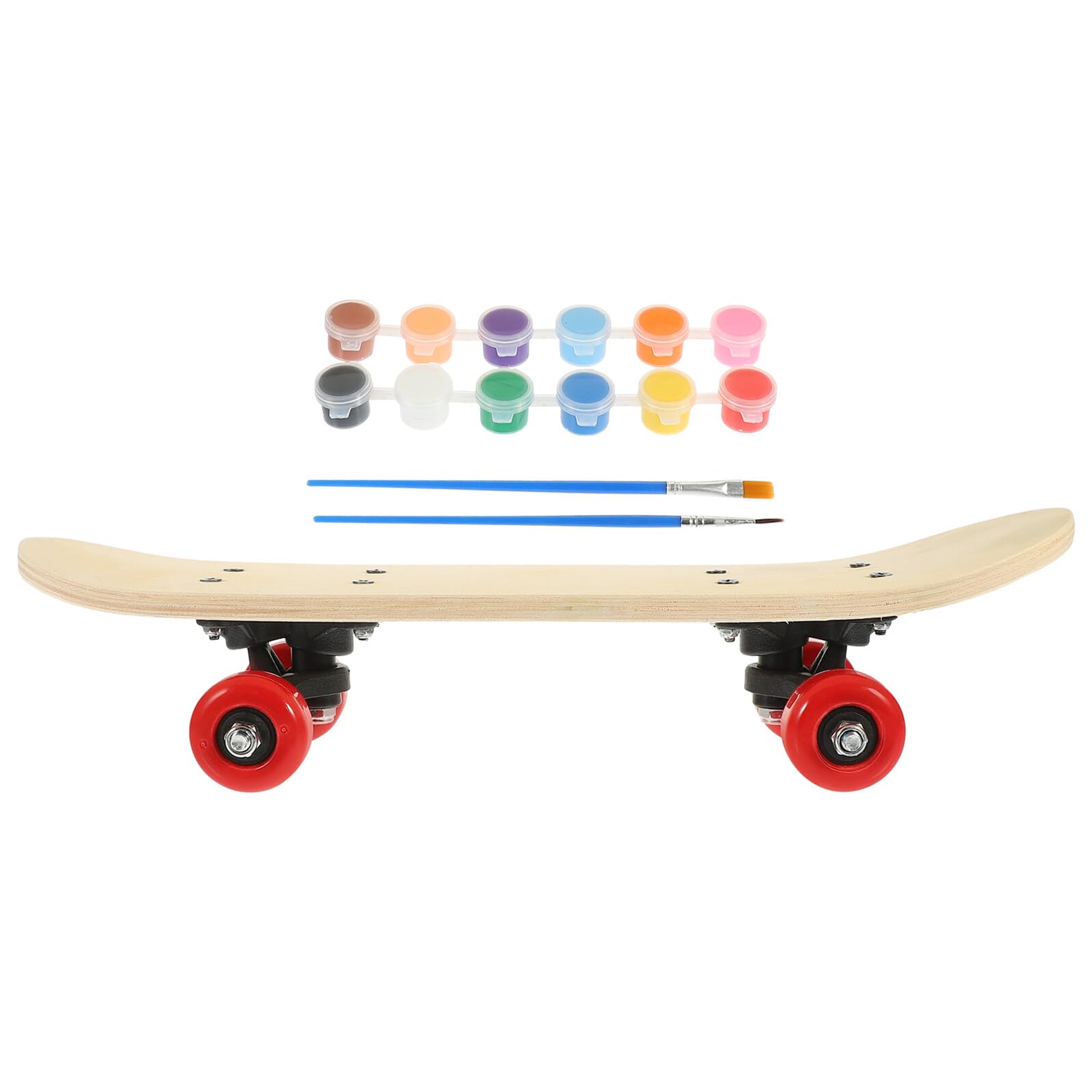 FOMIYES Kinder Selbstgemacht Skateboard Satz mit Holzdielen Stabiles Kleines Skateboard zum Bemalen Inklusive Pinsel und Farben für Kreative Malprojekte im Selbstgemacht Zufällige Farbe | Graffiti Bastelset mit Pinsel und Pigment, Stabile Struktur, Leicht