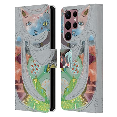 Funda de cuero tipo libro evita arañazos en Samsung Galaxy S22 Ultra 5G diseño Gato