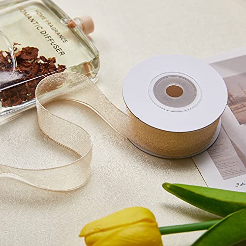 Jinglestar Decorative Accessories 1 Inch Sheer Chiffon Ribbon Perfect For Crafts Hair Bows Gift Wrapping Wedding Party Decoration And More (Gold)… #TOP2
