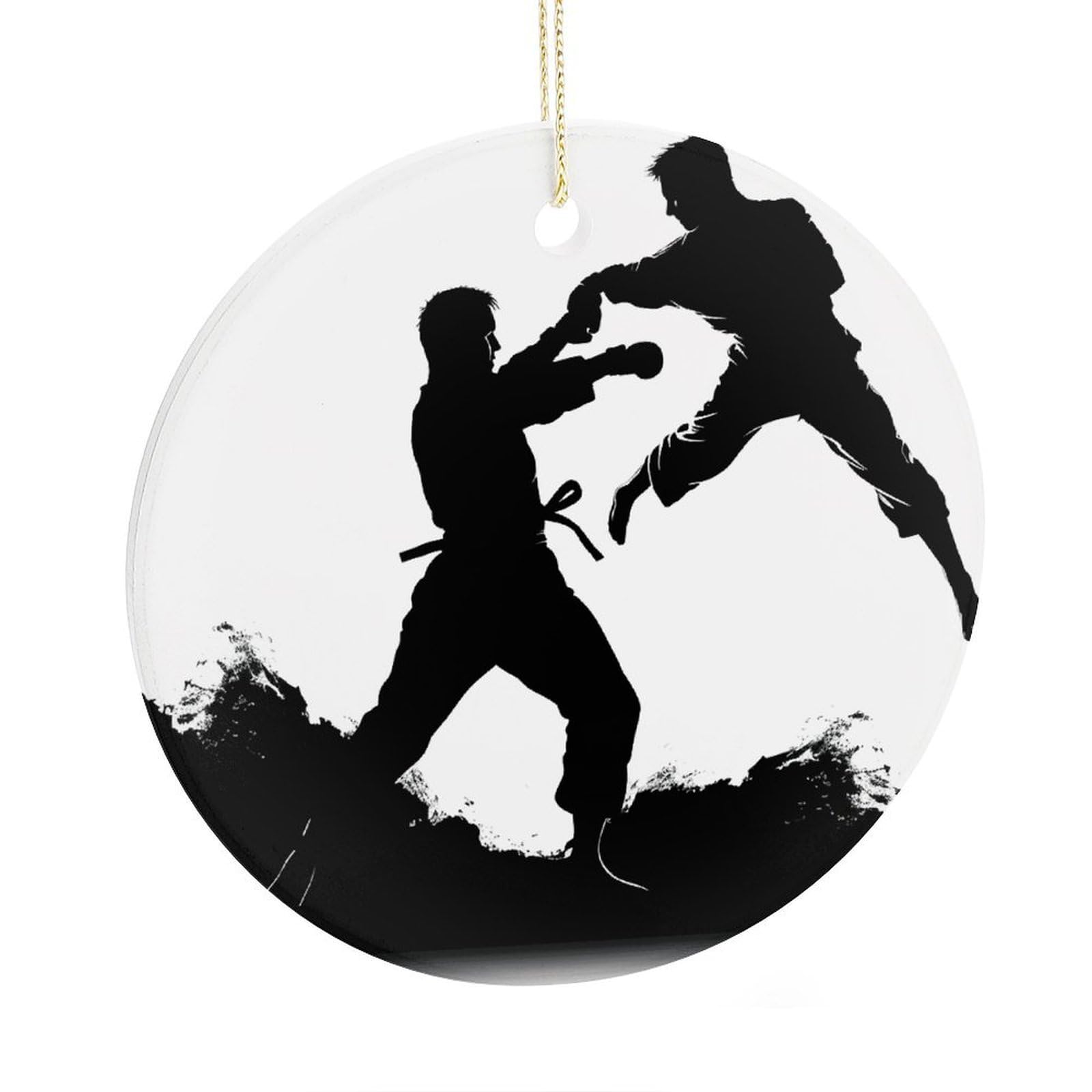 Fekiloot Style Kickboxing Christmas Ornaments 2.9 Inch Round Ceramic Ornament Keepsake Thank You Gifts For Office, Room, Home - Holiday Present Ideas