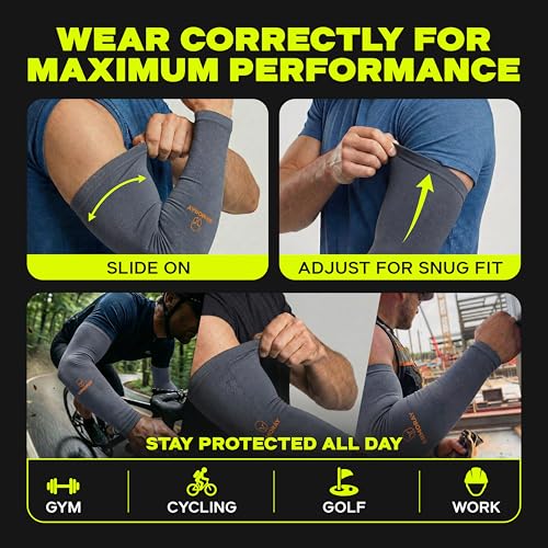 Image of ARMORAY Arm Sleeves for Men or Women - Compression Warmers to Cover Tattoo - for Basketball Golf Running Football Cycling or Sun Protection