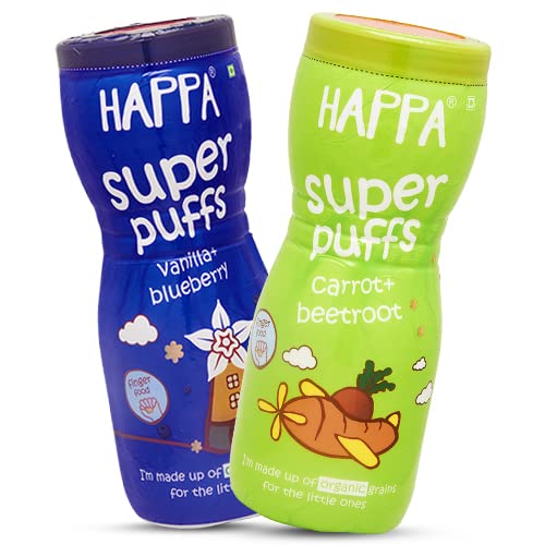 Happa Organic Multigrain Vanilla Blueberry & Carrot Beetroot Melts Teething Puffs | Nutritious, Organic Baby Food and Snacks | No Artificial Flavours | Not Fried | No Rice Bran Oil | Pack of 2 (B09BQGGMH4) Amazon Price History, Amazon Price Tracker