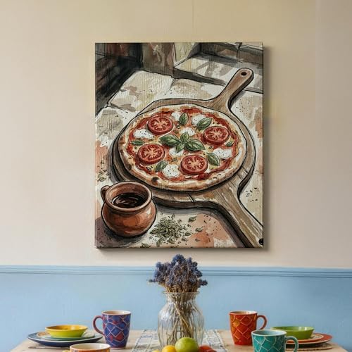 Toile murale à suspendre pizza tomates basilic rouge 40x50 - 4