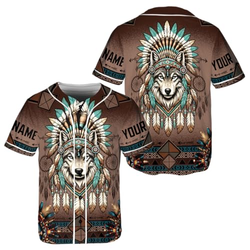 Camelliaa Shop Personalized Name Wolf Native Baseball Jersey Unisex XS-5XL, Wolf Native Baseball Jersey Design for Lovers