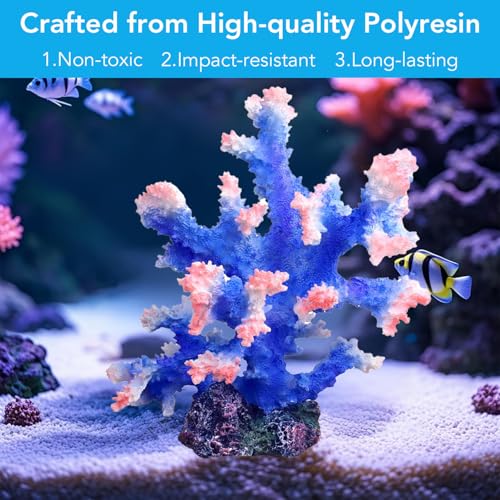 Image of Premium Coral Reef Ornament - Lifelike Artificial Coral Decor for Saltwater & Freshwater Aquariums | Hand-Painted Blue, Aquarium-Safe Polyresin (5.7 inchx5.1 inchx6.3 inch)