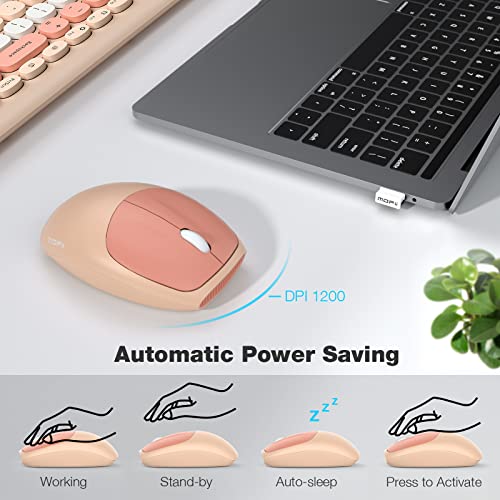 Image of MOFii Wireless Computer Keyboard and Mouse Set, Colorful Full Size Keyboard with Number Pad and Silent Mouse for PC Desktop Windows (Milk Tea)