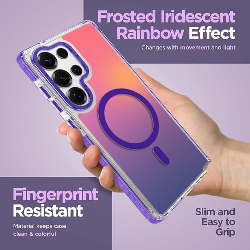Image of Magnetic Case for Samsung Galaxy S25 Ultra [Compatible with Magsafe] [Cute Fashion Fluorescent Design] [1 Screen Protector] Slim Translucent Matte Case for Galaxy S25 Ultra 6.9 inch, Purple