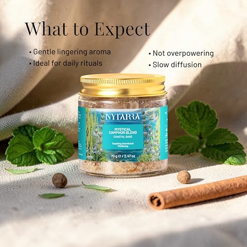 Image of Nytarra Mystical Camphor Blend - Coastal Sage 70g | Original Pure Camphor Infused with Herbs & Spices | Diffuser-Friendly Botanical Blend | Clean Aroma | Modern Twist on Traditional Puja Rituals