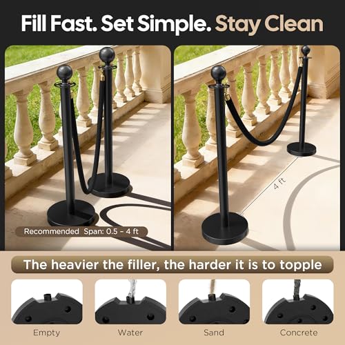 Image of 4 Pack Black Stanchions and Velvet Ropes Set, Stainless Steel Crowd Control Barriers, 3Pcs Black Ropes and Poles for Party Supplies,Photobooth Accessories, Prom,Birthday,Business,Wedding, Museums