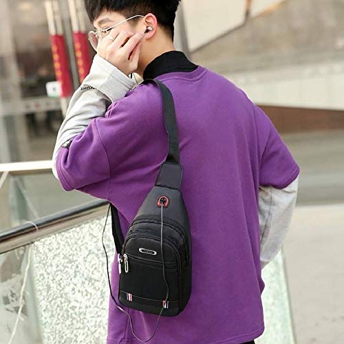 Small Sling Bag Crossbody Chest Shoulder Water Resistant Travel Bag for Men Women Boys With Earphone Hole (black)2