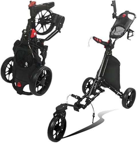 Ailierr Carrinho de golfe dobrável com roda dianteira giratória 3 rodas carrinho de golfe ajustável