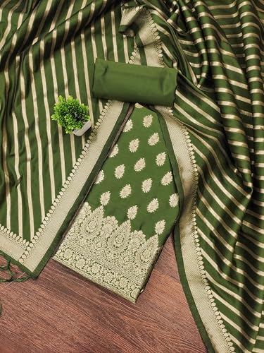 Image of DEVANGI Women's Banarasi Silk Unstitched Salwar Suit Dress Material With Dupatta