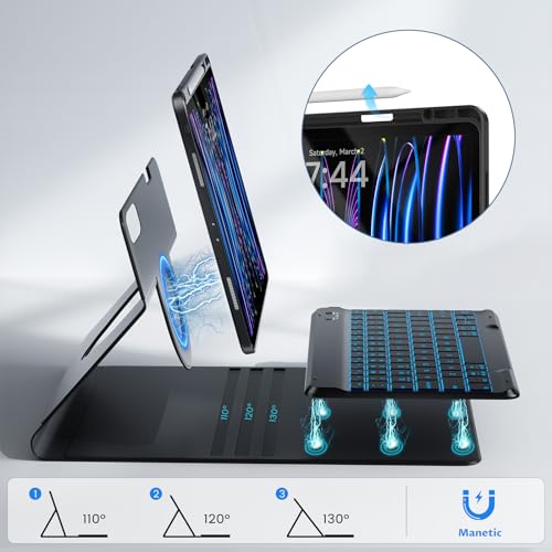 Image of OYEEICE Keyboard Case for iPad Air 13-inch (M2) 2024 | Pro 12.9-inch 6th /5th /4th /3rd Gen 2022, 360 Rotatable, 7-Colors Backlit Wireless Keyboard