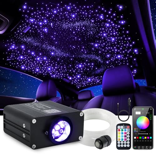Starlight Headliner Kit, Twinkle & Sound Activate RGBW 16W Fiber Optic Lights with Bluetooth APP & Remote Control, 300 pcs*0.03in*9.8ft, Star Lights for Home/Car Decor