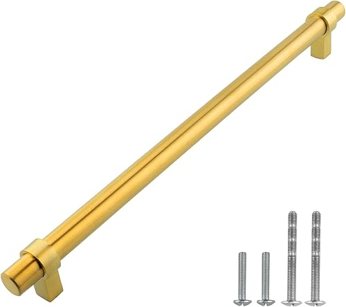 Modket Paquete de 5 manijas estilo barra europea de oro cepillado para gabinete, acero inoxidable 304, longitud total de 11-34 pulgadas, centros de