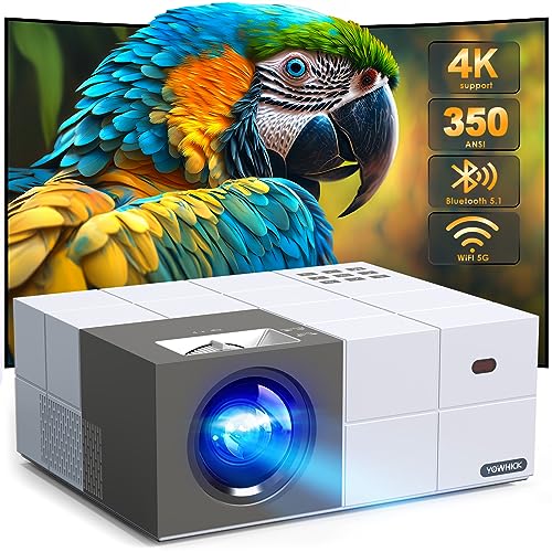 YOWHICK Projector 4K With WiFi and Bluetooth, 20000L Native 1080P Mini Projector For Outdoor Moives, Portable Video Projector For Home Theater, Compatible w/iOS/Android/Win/TV/PS5, White
