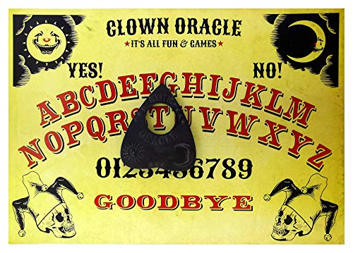 Rifinito a Mano, Formato A4 in Legno, 'Clown Oracle' Set da tavola Ouija Completo di Accessorio Sole, Luna e Stelle Planchette, Gioco da Tavolo Classico Ouija Board, Il Pagliaccio