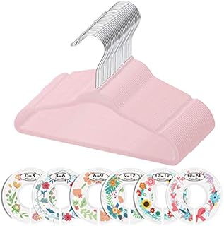 Minnebaby Velvet Baby Hangers 30 Pack, Ultra Thin No Slip Nursery Clothes Hangers with 6 Pcs Cute Clothing Dividers for Baby Boys & Girls Closet Organizer, Pink Kids Hangers