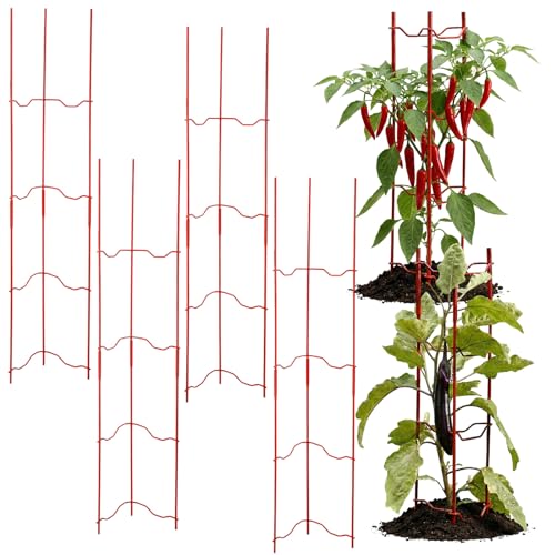 Otoolling 4 Pack Tomato Cage for Garden 6 W x 6 D x 32 H Pepper and Eggplant Garden Stakes Metal Plant Support Sturdy V-Shape Trellis for Climbing Plants Vegetables Flowers Fruits