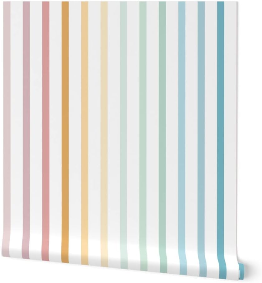 Peel & Stick Wallpaper 3ft x 2ft - Pastel Rainbow Vertical Stripes Custom Removable Wallpaper by Spoonflower