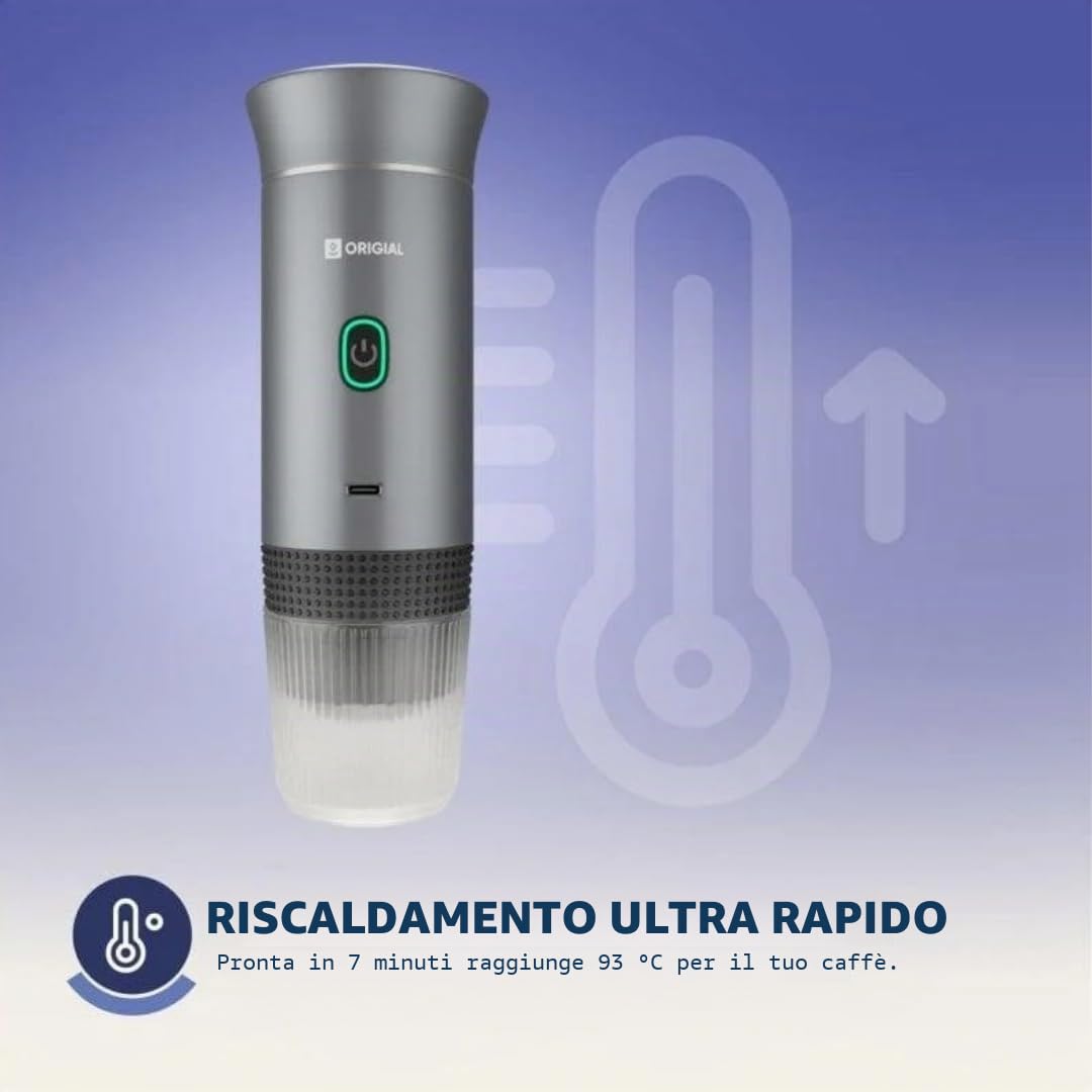 BaristaWay Grey Macchina da Caffè Espresso Portatile 70ml 20 Bar 3 in 1 con Batteria Ricaricabile