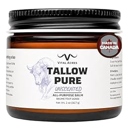 Vital Acres Tallow Pure – One Ingredient Balm | 100% Grass-Fed Beef Tallow for Skin, Whipped & Unscented | 2oz Face & Body Moisturizer for Radiant Skin | Beef Tallow Skincare