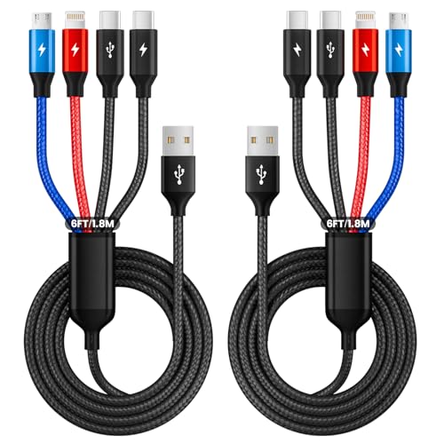 Image of 4 in 1 Multi Charging Cable, Charging Cords for Multiple Devices 2Pack 6FT | USB Cable with Dual Type-C /IP /Micro, Universal Travel Phone Charger Cord for iPhone17-8, Android Pad, More, Car Accessories