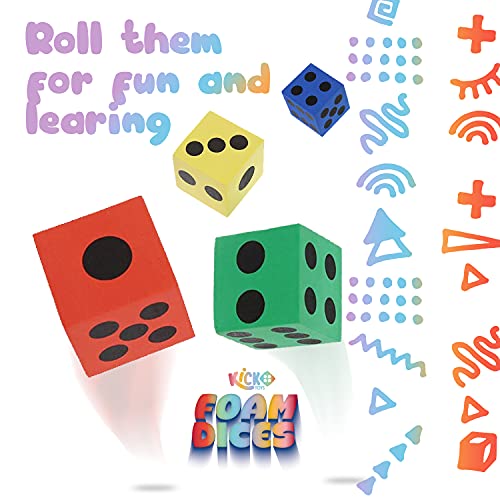 Kicko | Foam Dice Set - 6 Assorted Large Sided Dice - Colorful Big Square Blocks - Ideal Gift For Children - Math Educational Toys - Suitable Pastime Toy, Party Favors, And Party Supplies (24 Pack) #TOP1
