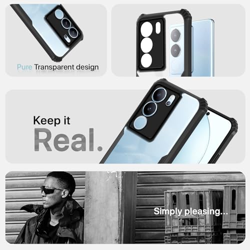 Image of Pikkme Back Cover for Vivo V29 / V29 Pro 5G | Ultra Hybrid Shockproof Case | Full Camera Protection | Raised Edges | Clear Transparent Bumper Case (Black)