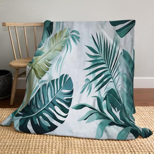 JSCWDET Plantas Tropicales Mantas para Sofa Franela 70×100 Cm, Manta para Cama Invierno Ultra Suave Polar, Manta Sofa Pelo Largo Estilo Acuarela para Sofá, Cama O Sala De Estar