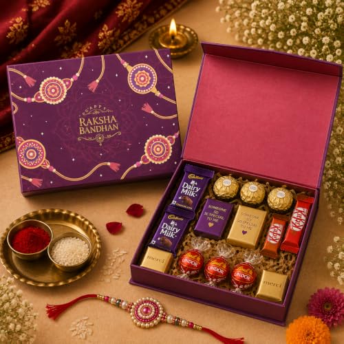Image of Raksha Bandhan Gift Box with 12 Compartments | Premium Hard Board Festive Packaging Box with Golden Tray | Reusable Empty Gift Box for Dry Fruits Chocolates Sweets and Rakhi Gifting, Wine, Pack of 6