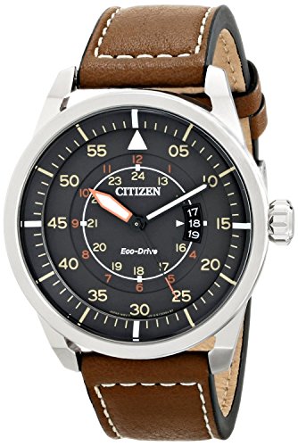 V`Y Citizen Eco-Drive Men's AW1361-10H Sport Stainless Steel Watch with Brown Leather Band [sAi]
