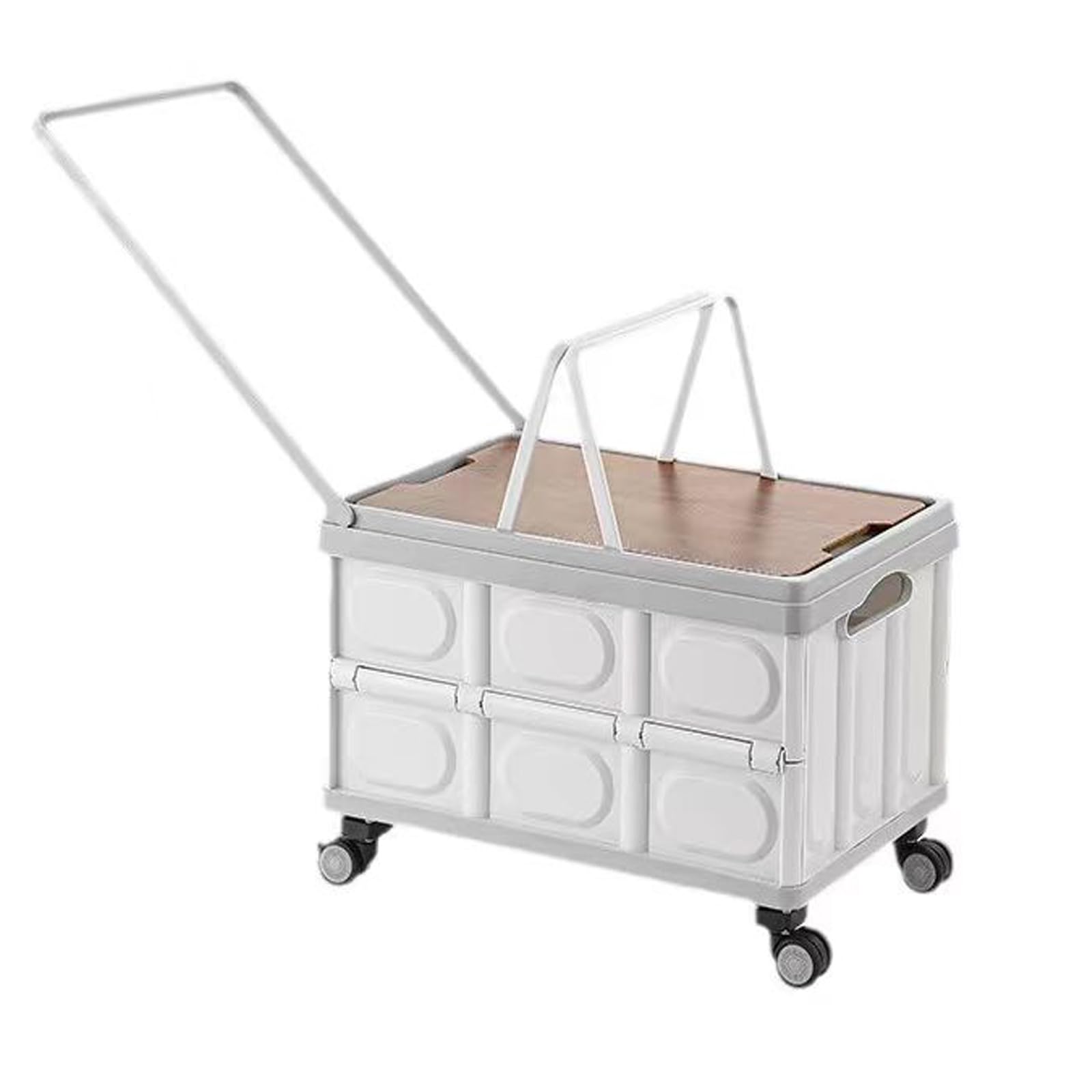 Collapsible Plastic Crate with Wheels and Handles Outdoor Storage Box Grocery Cart On Casters Foldable Hard Plastic Trunk Organizer for SUV Rolling Cart for Teachers Camping Shopping