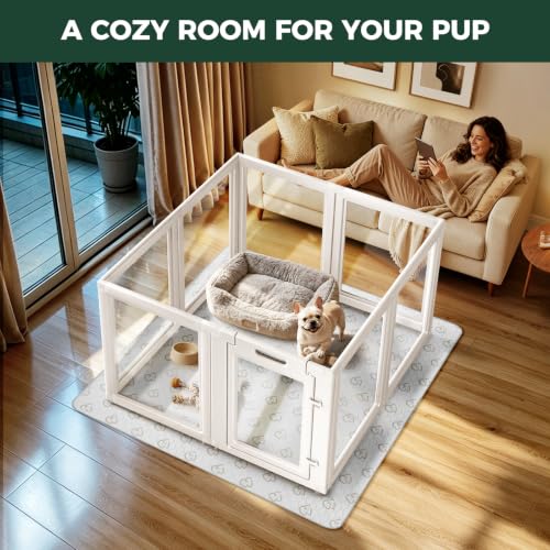 Image of FXW AuraSpace Acrylic Dog Playpen with Washable Pee Pad, 30 inch H, 8 Panels